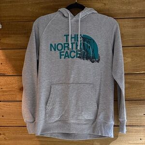 The North Face Gray Hoodie with Teal Logo Women’s M